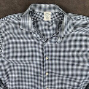 Brooks Brothers Regent Oxford Shirt Mens 18 4/5 Blue Gingham Non-Iron Cotton
